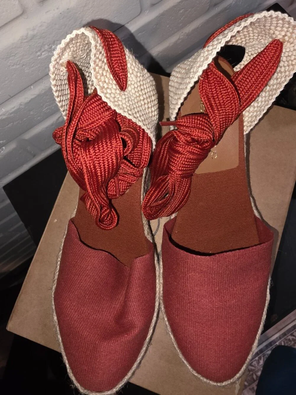 NEW Andre Assous Burnt Orange Canvas Payton Espadrille Wedge Sz 9